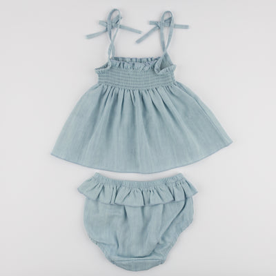 Gidget Lyocell Denim Sunsuit Set-Light Wash - Twinkle Twinkle Little One