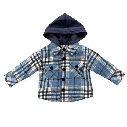 Blue Plaid Hooded Shacket - Twinkle Twinkle Little One