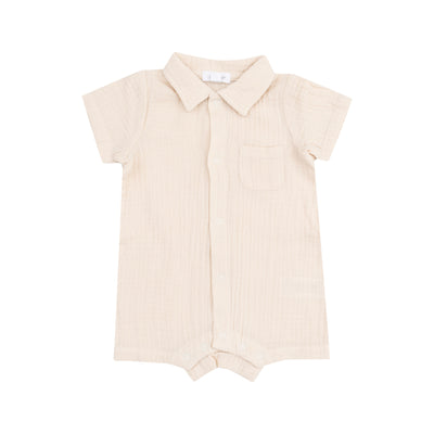 Solid Muslin White Swan Button Down Polo Romper - Twinkle Twinkle Little One