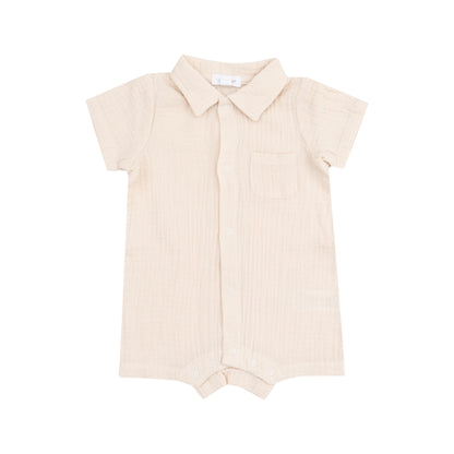 Solid Muslin White Swan Button Down Polo Romper - Twinkle Twinkle Little One