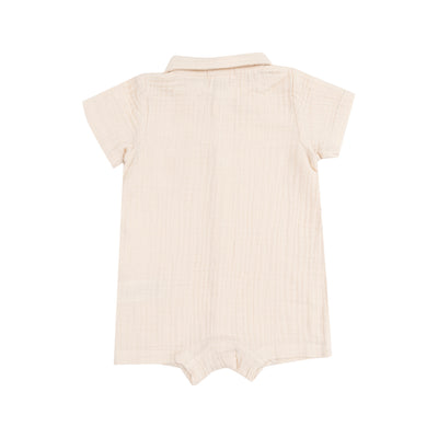 Solid Muslin White Swan Button Down Polo Romper - Twinkle Twinkle Little One