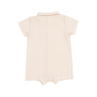 Solid Muslin White Swan Button Down Polo Romper - Twinkle Twinkle Little One