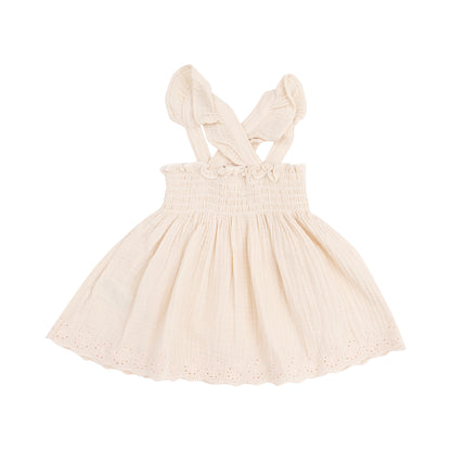 Solid Muslin White Swan Ruffle Strap Smocked Top & Diaper Cover - Twinkle Twinkle Little One