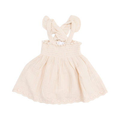 Solid Muslin White Swan Ruffle Strap Smocked Top & Diaper Cover - Twinkle Twinkle Little One