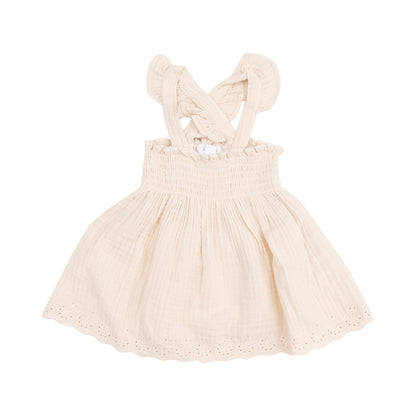 Solid Muslin White Swan Ruffle Strap Smocked Top & Diaper Cover - Twinkle Twinkle Little One