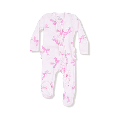 Pretty Bows 2 Way Ruffle Back Zipper Footie - Twinkle Twinkle Little One