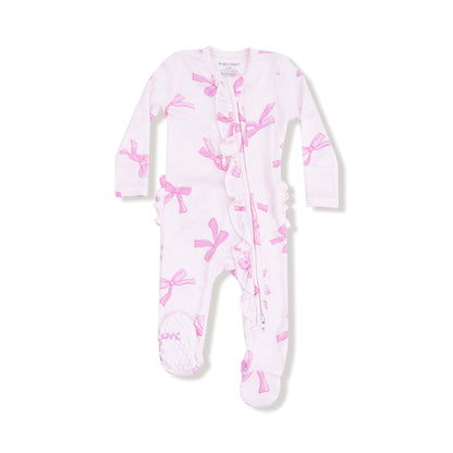 Pretty Bows 2 Way Ruffle Back Zipper Footie - Twinkle Twinkle Little One