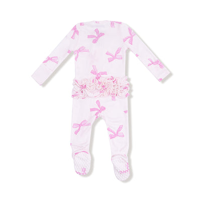Pretty Bows 2 Way Ruffle Back Zipper Footie - Twinkle Twinkle Little One