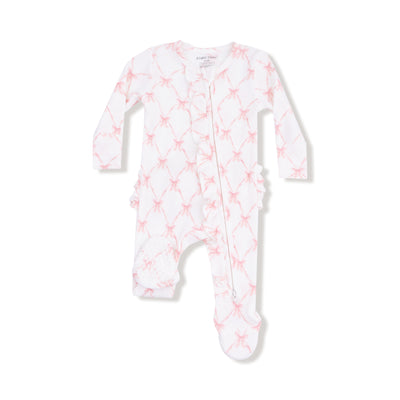 Ribbon Bow Trellis 2 Way Ruffle Back Zipper Footie - Twinkle Twinkle Little One
