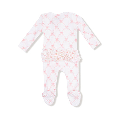 Ribbon Bow Trellis 2 Way Ruffle Back Zipper Footie - Twinkle Twinkle Little One