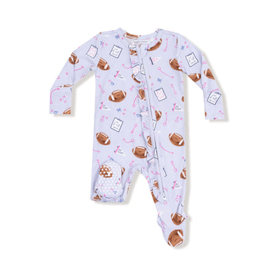 Touchdown Time Lavender 2 Way Ruffle Back Zipper Footie - Twinkle Twinkle Little One