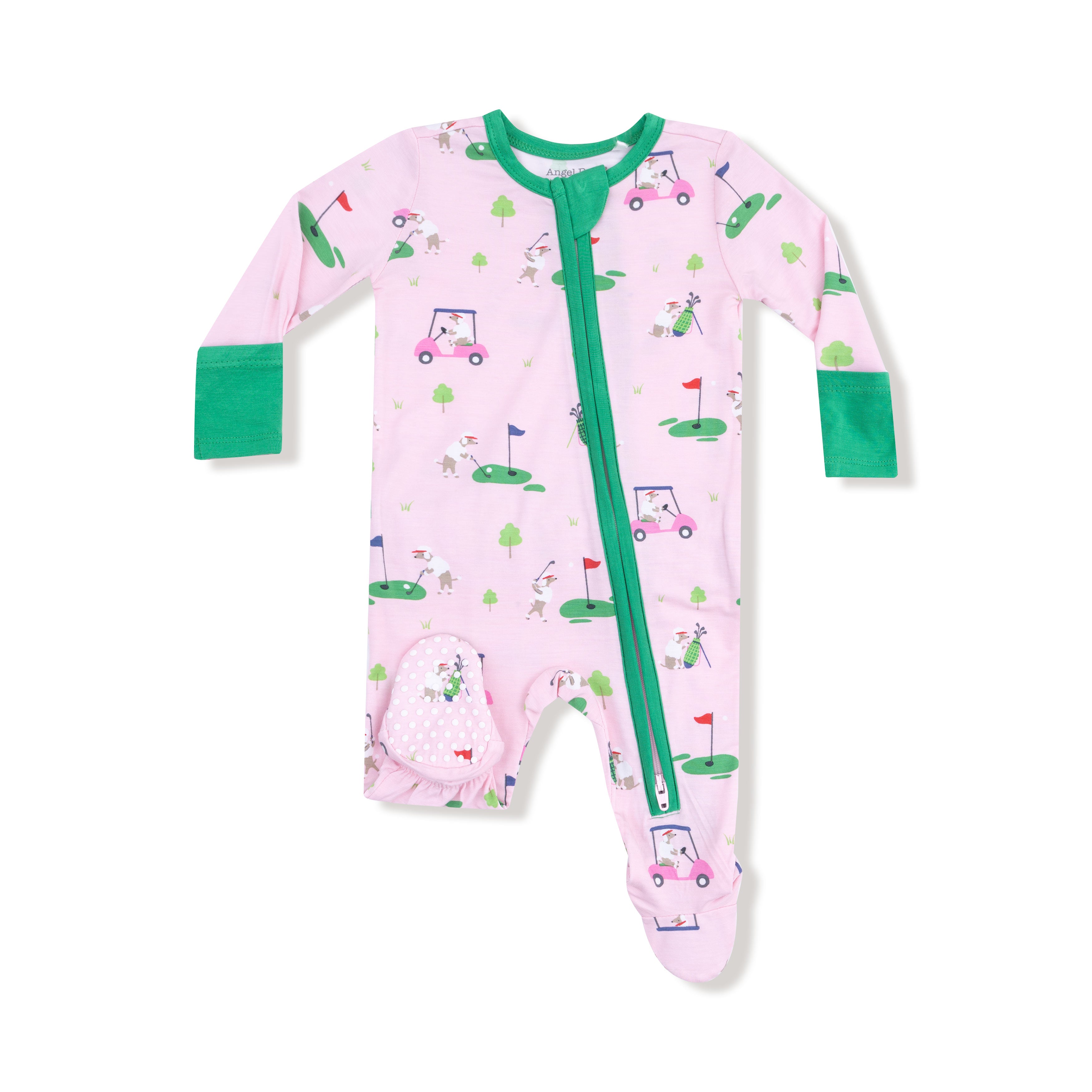 Dog Gone Golf Pink 2 Way Ruffle Back Zipper Footie - Twinkle Twinkle Little One