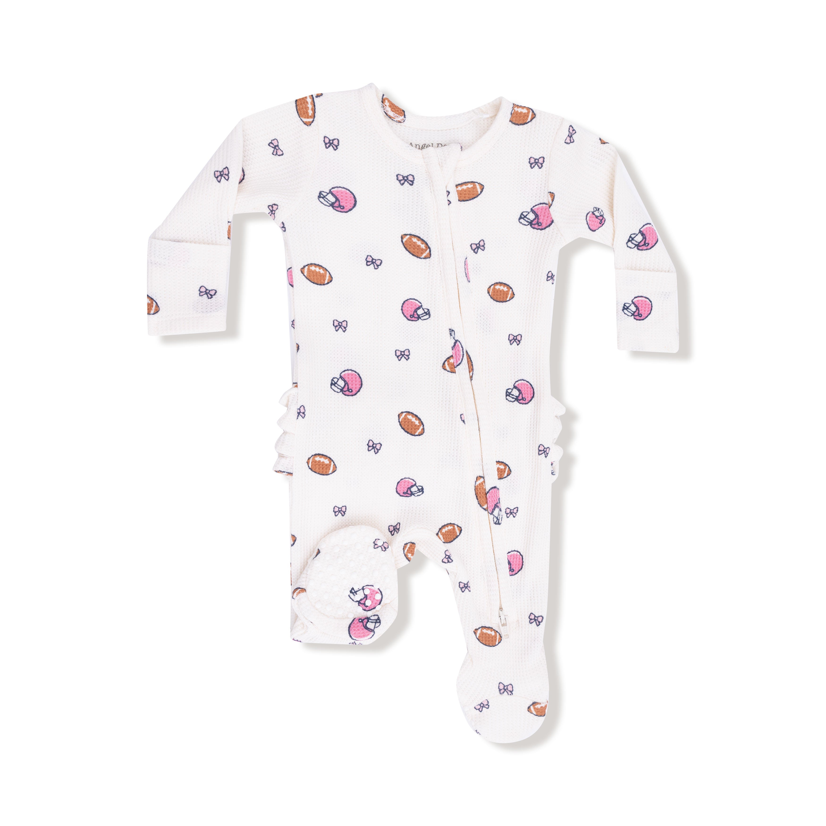 Footballs and Bows 2 Way Ruffle Back Zipper Footie - Twinkle Twinkle Little One