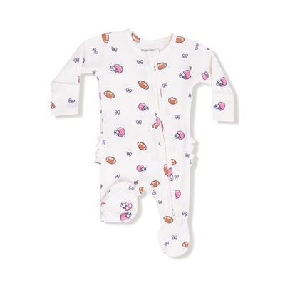 Footballs and Bows 2 Way Ruffle Back Zipper Footie - Twinkle Twinkle Little One