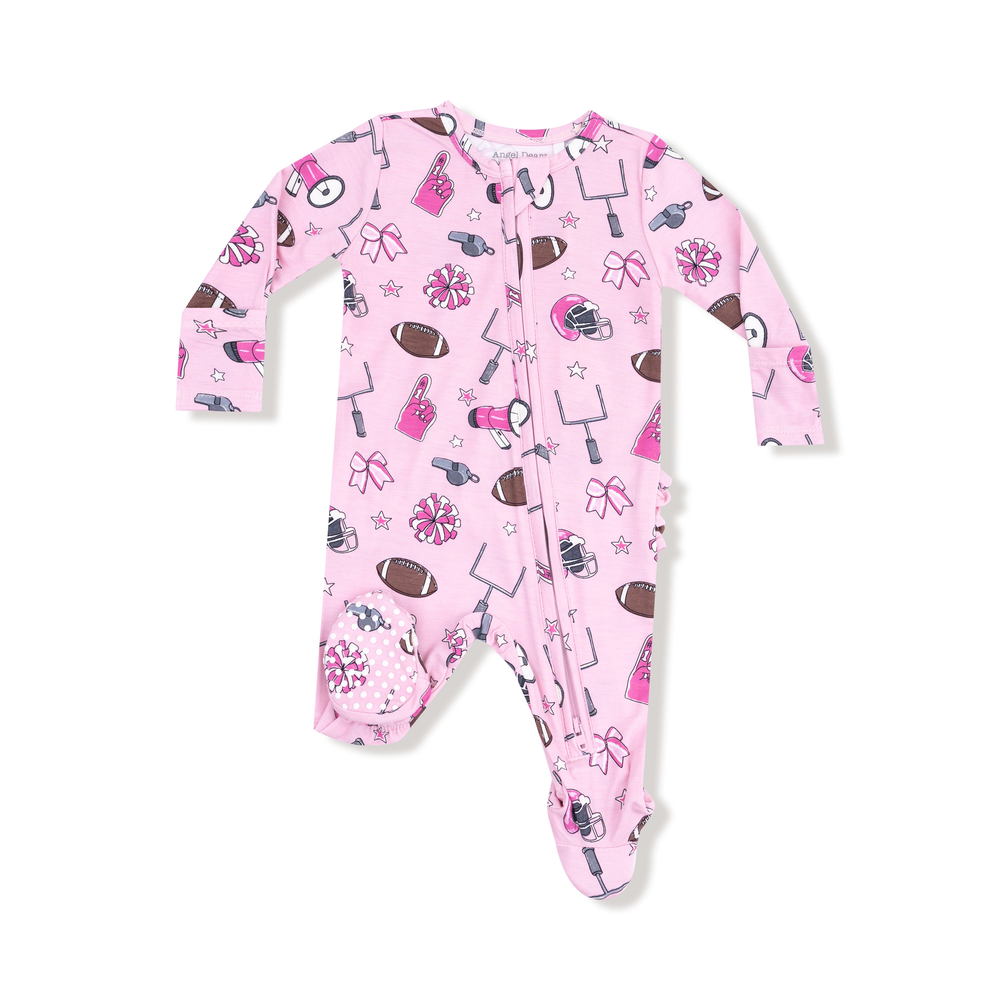 Game Day Pink 2 Way Ruffle Back Zipper Footie - Twinkle Twinkle Little One