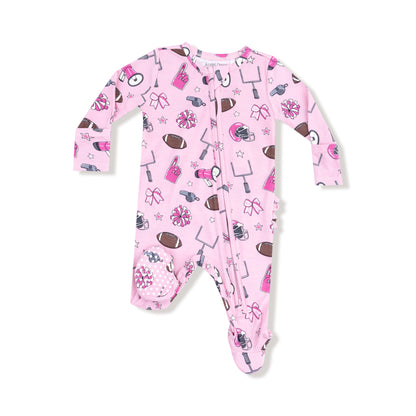 Game Day Pink 2 Way Ruffle Back Zipper Footie - Twinkle Twinkle Little One