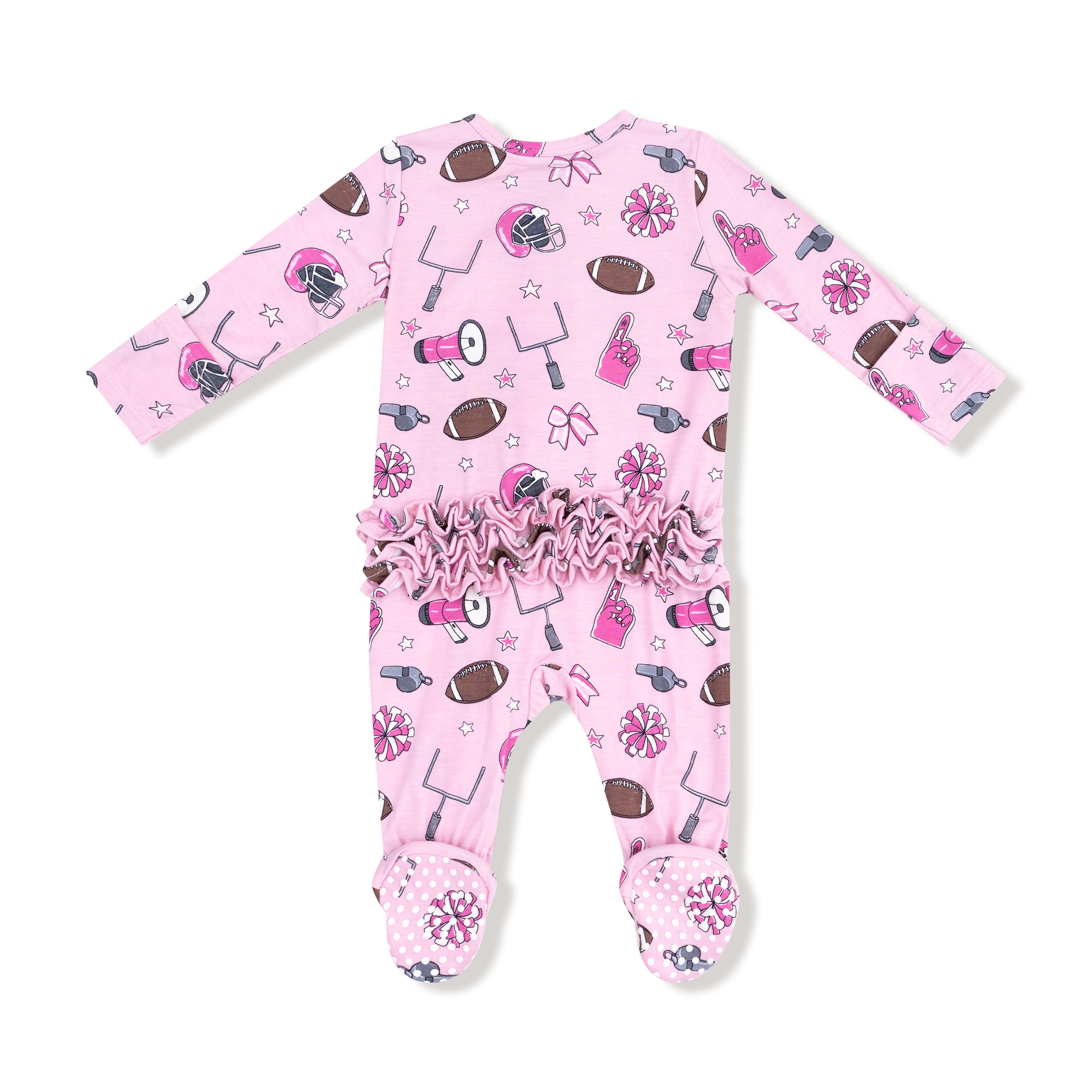 Game Day Pink 2 Way Ruffle Back Zipper Footie - Twinkle Twinkle Little One