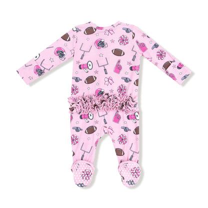 Game Day Pink 2 Way Ruffle Back Zipper Footie - Twinkle Twinkle Little One