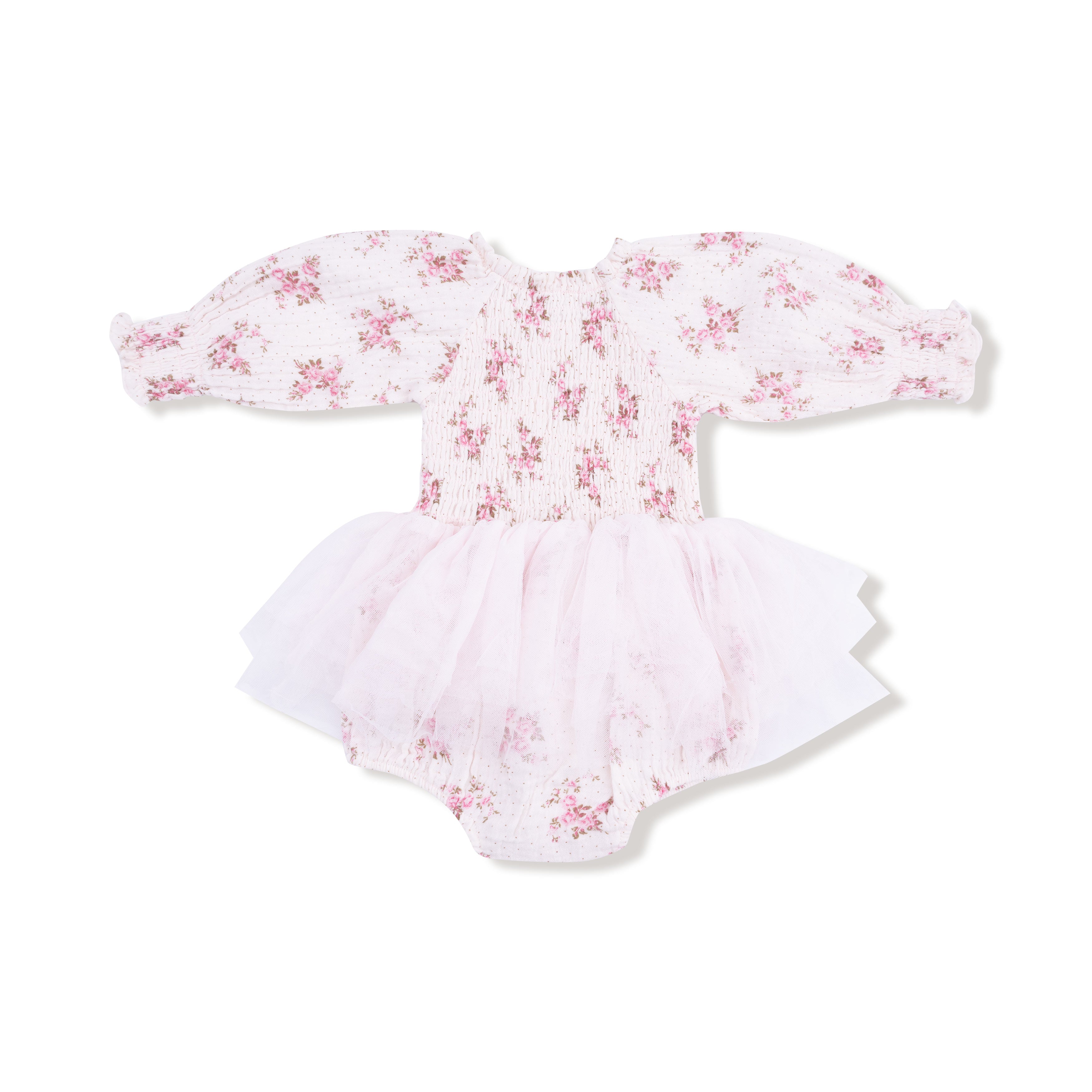 Belle Rosette Dot Long Sleeve Smocked Bubble with Tutu - Twinkle Twinkle Little One