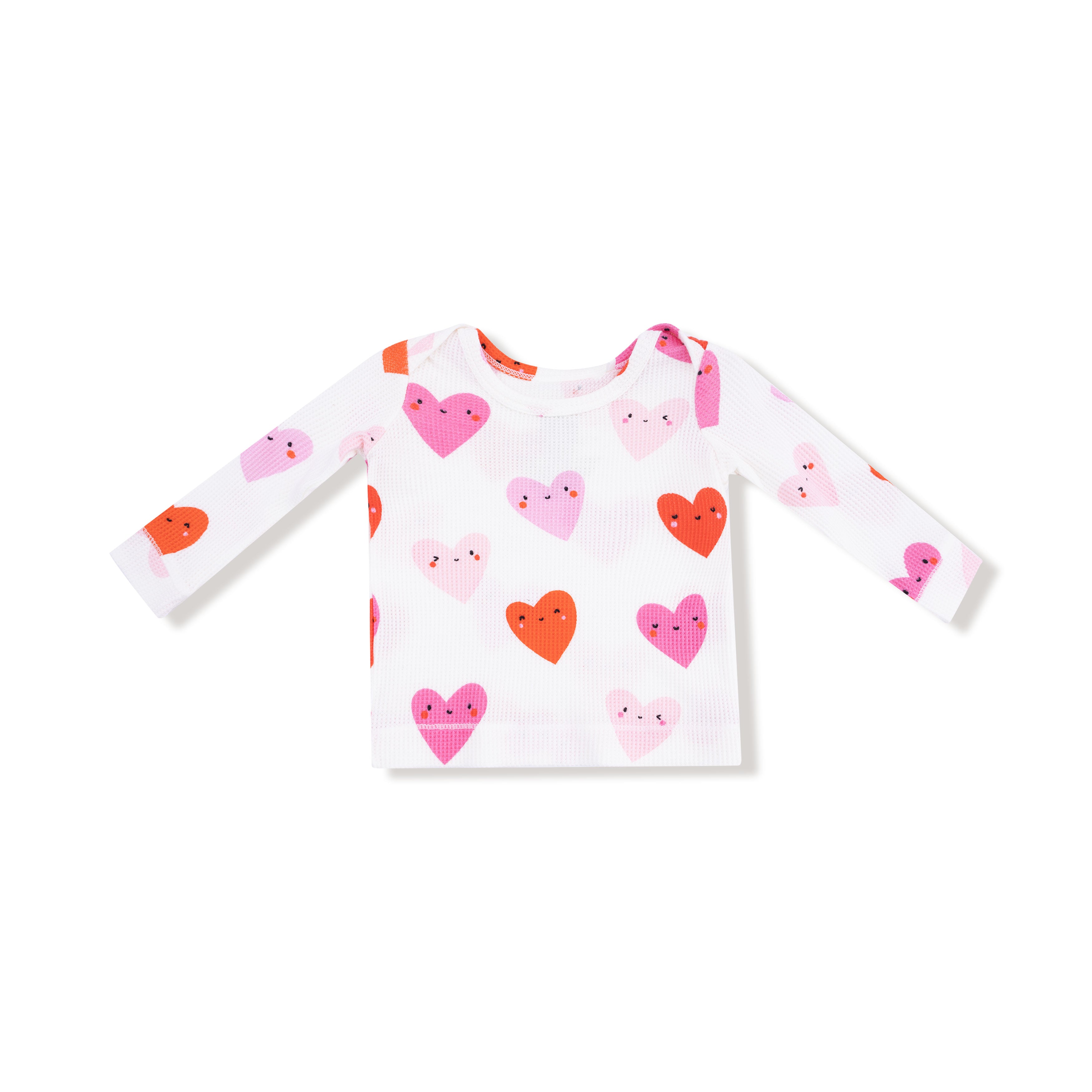 Children's long-sleeve shirt with heart patterns on a white background