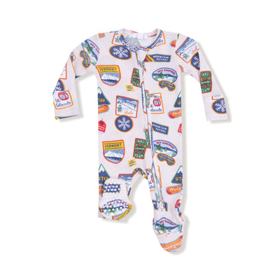 Vintage State Snow Sport Patches 2 Way Zipper Footie - Twinkle Twinkle Little One