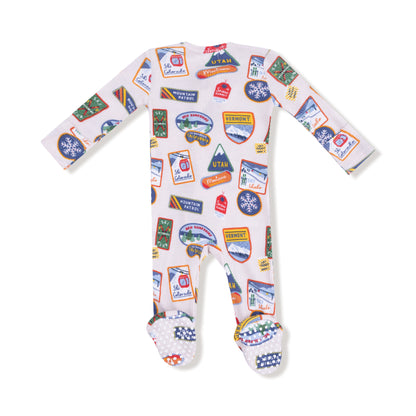 Vintage State Snow Sport Patches 2 Way Zipper Footie - Twinkle Twinkle Little One