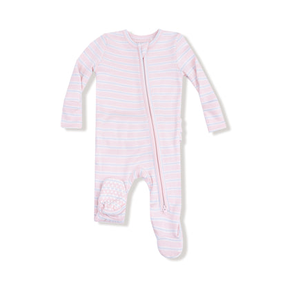 Multi Stripe Pink 2 Way Ruffle Back Zipper Footie - Twinkle Twinkle Little One