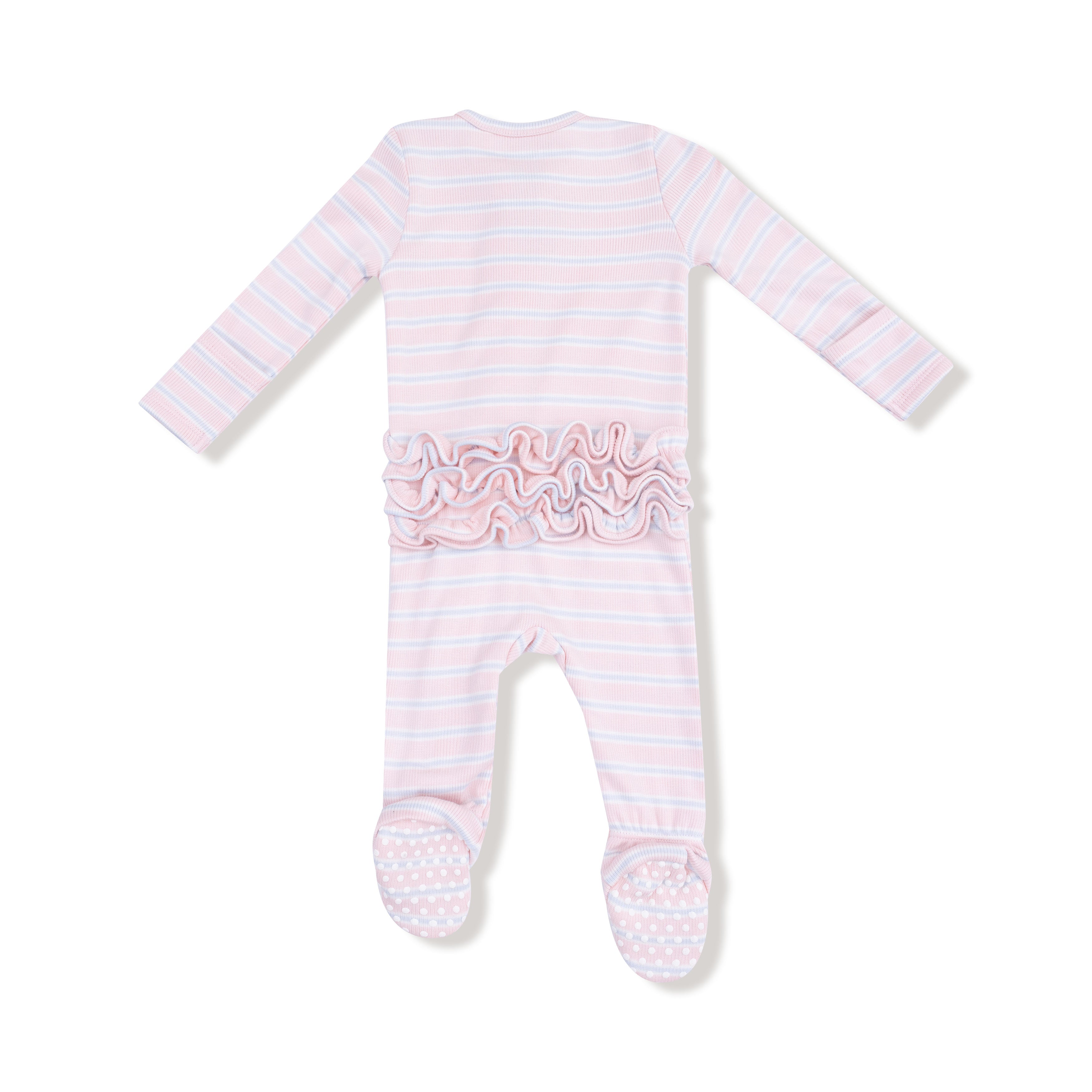 Multi Stripe Pink 2 Way Ruffle Back Zipper Footie - Twinkle Twinkle Little One