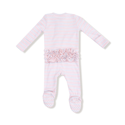 Multi Stripe Pink 2 Way Ruffle Back Zipper Footie - Twinkle Twinkle Little One