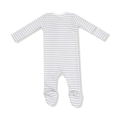 Stripe Mineral Grey & White 2 Way Zipper Footie - Twinkle Twinkle Little One