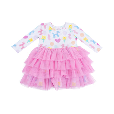 Balloon Animals Pink Twirly Long Sleeve Layered Tulle Dress - Twinkle Twinkle Little One