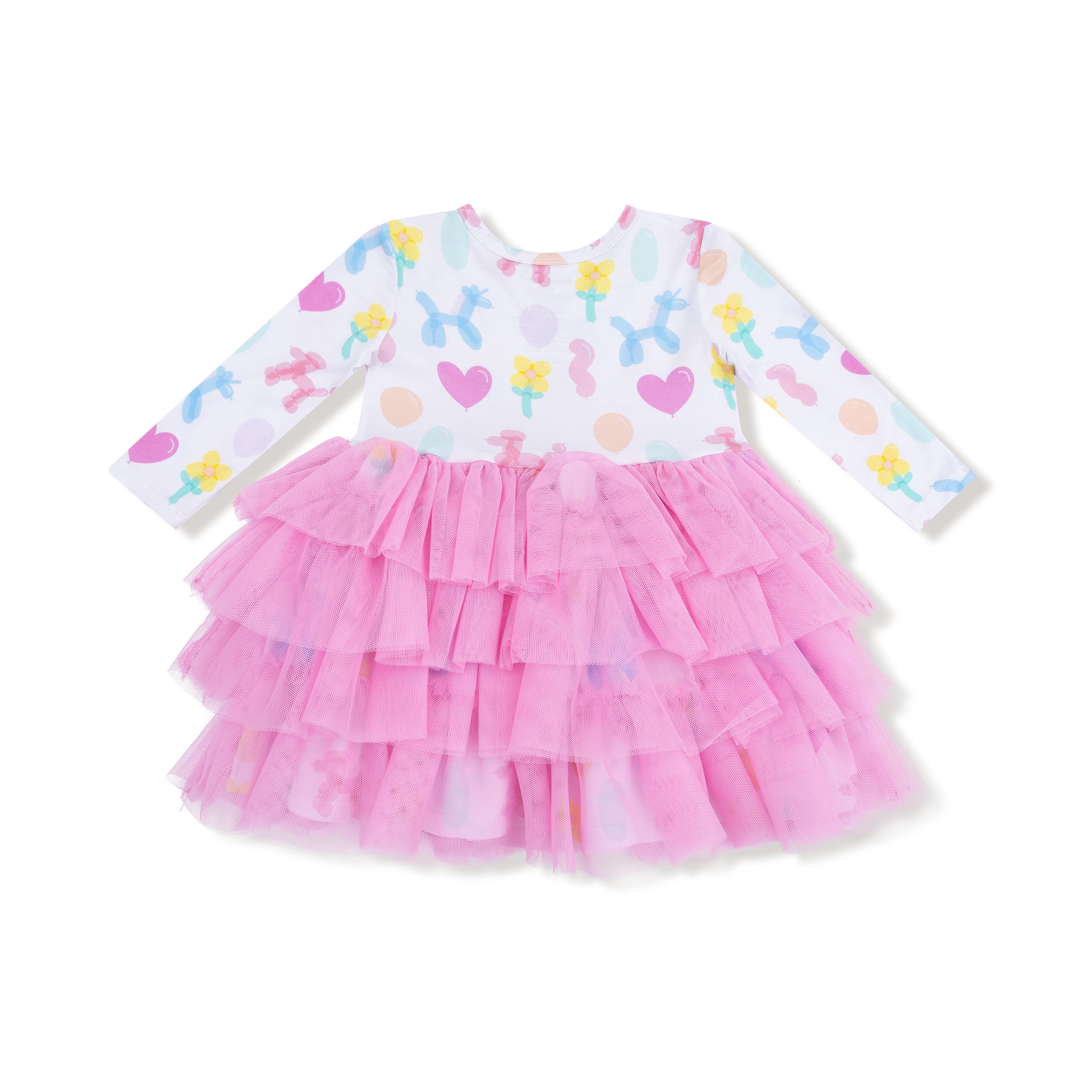 Balloon Animals Pink Twirly Long Sleeve Layered Tulle Dress - Twinkle Twinkle Little One