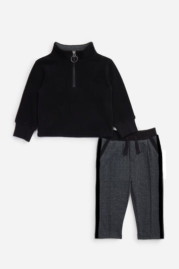 Toddler Boy Herringbone Quarter Zip Set - Twinkle Twinkle Little One