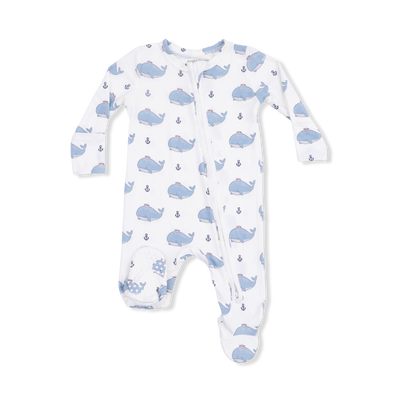 Bubbly Sailor Whales Blue 2 Way Zipper Footie