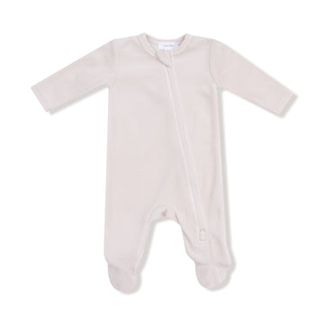 Velour Teddy Bear Oatmilk 2 Way Zipper Footie
