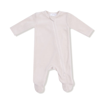 Velour Teddy Bear Oatmilk 2 Way Zipper Footie - Twinkle Twinkle Little One