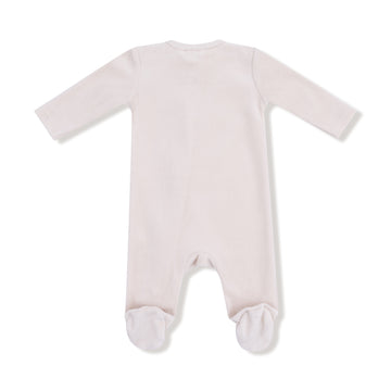 Velour Teddy Bear Oatmilk 2 Way Zipper Footie - 0