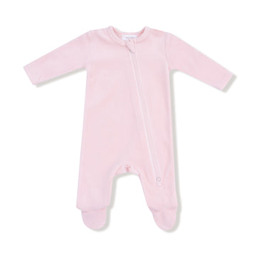 Velour Teddy Bear Pink 2 Way Zipper Footie