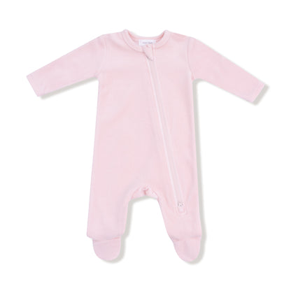 Velour Teddy Bear Pink 2 Way Zipper Footie - Twinkle Twinkle Little One