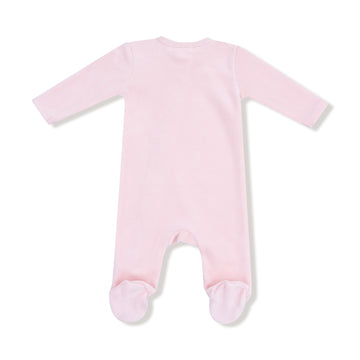 Velour Teddy Bear Pink 2 Way Zipper Footie - 0