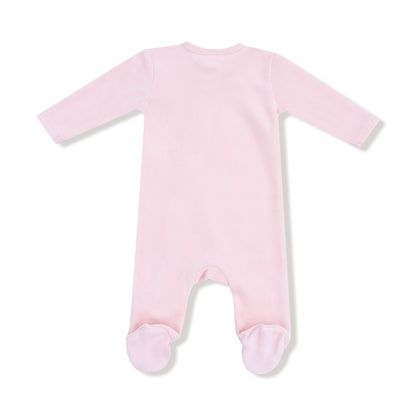 Velour Teddy Bear Pink 2 Way Zipper Footie - Twinkle Twinkle Little One