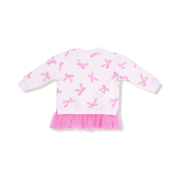 Pretty Bows Sweatshirt with Tulle Ruffle and Ribbed Legging - 0