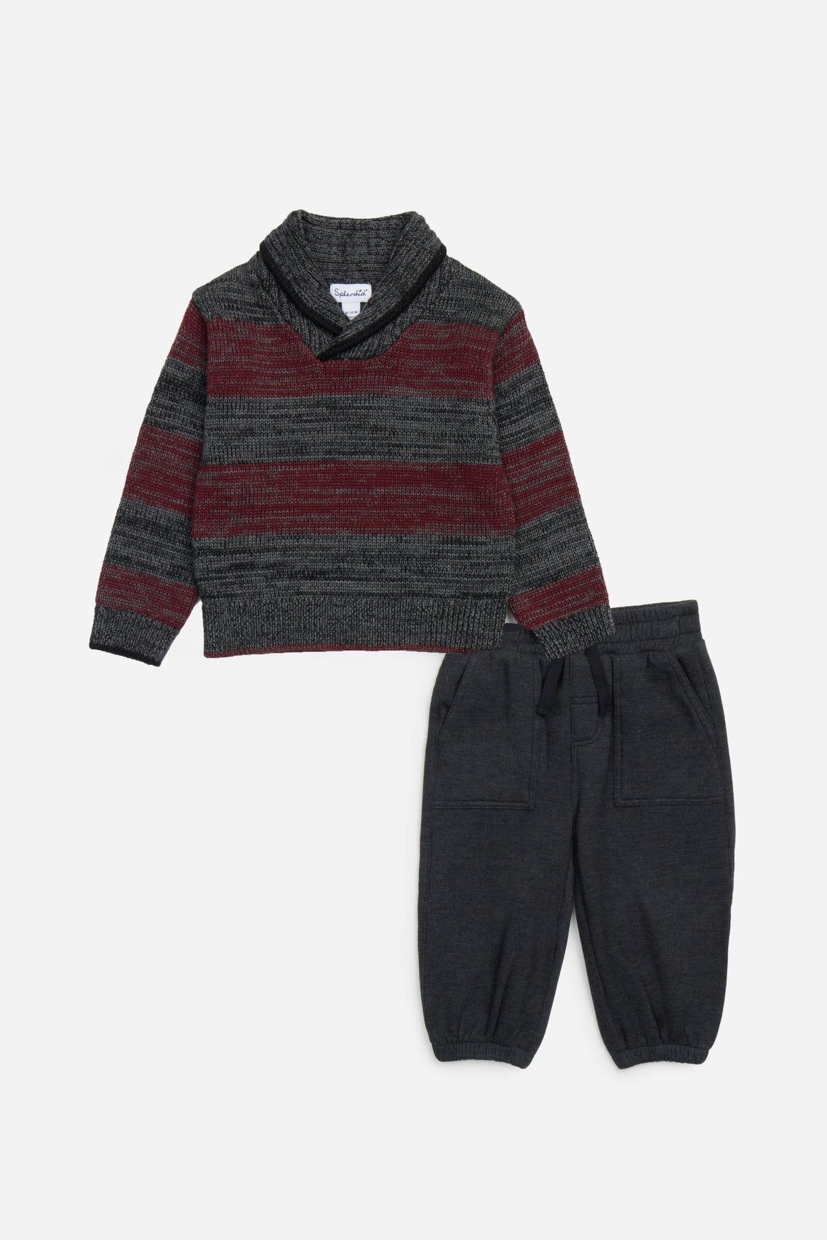 Infant Roll Neck Sweater Set - Maroon Stripe