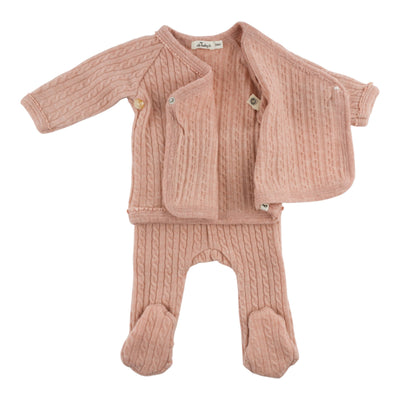 Cable Knit Kimono Set - Pale Pink