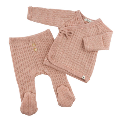 Cable Knit Kimono Set - Pale Pink