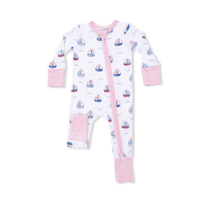 Bubbly Sailboats Pink 2 Way Zipper Convertible Romper