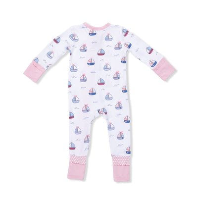 Bubbly Sailboats Pink 2 Way Zipper Convertible Romper