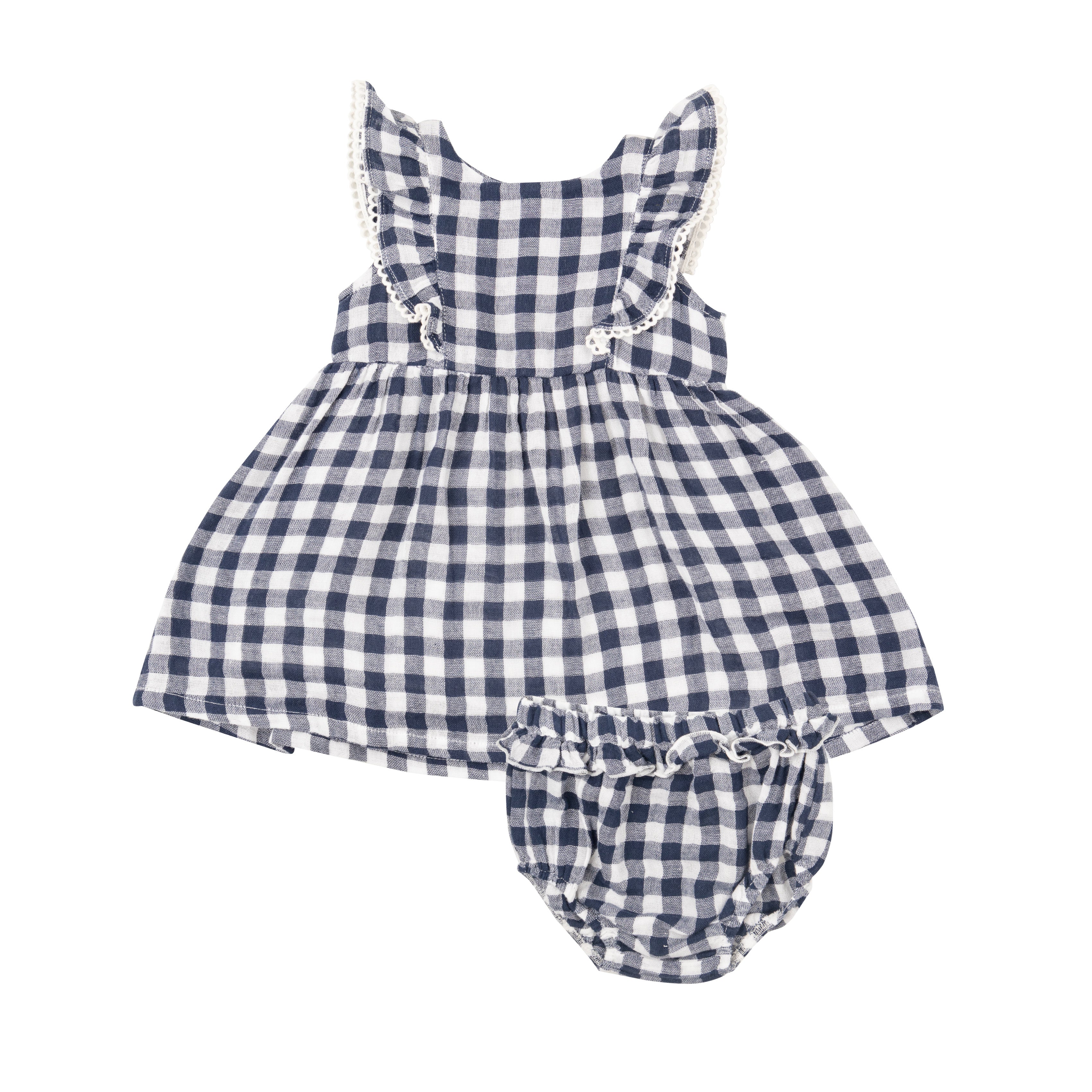 Gingham Navy Ruffle Dress + Diaper Cover - Twinkle Twinkle Little One