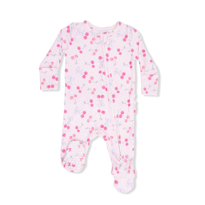 Sweet Bow Cheeries 2 Way Ruffle Back Zipper Footie
