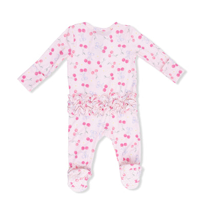 Sweet Bow Cheeries 2 Way Ruffle Back Zipper Footie